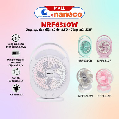[HỎA TỐC] Quạt sạc tích điện Nanoco có đèn LED NRF6310W/P/B - 100% chính hãng