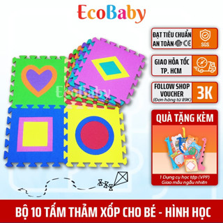  Bộ 10 Tấm Thảm Xốp Lót Sàn Thảm Xốp Cho Bé Lắp Ghép Xếp Hình - 30x30cm - Hình Học - EcoBaby 