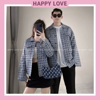 Áo khoác đôi nam nữ Denim form rộng đẹp rẻ hàng Quảng Châu cao cấp HAPPYLOVE, Áo cặp đồ đôi unisex Jean Kaki Couple H029