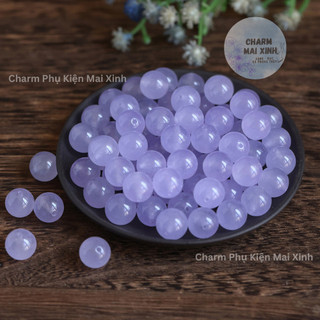   Hạt Lẻ  5 Size  Đá Mã Não Tròn Tím Nhạt & Tím Đậm - Charm Phụ Kiện Xâu Phối Vòng Tay Chuỗi Hạt Phong Thủy May Mắn 