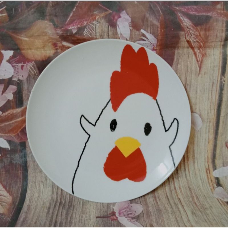 Dĩa sứ hoạt hình mẫu con gà KFC size 20cm - dĩa sứ hoạt hình gà kfc