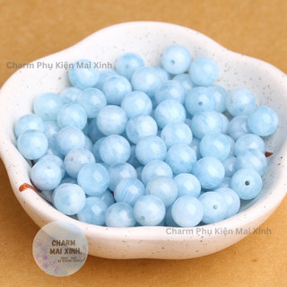   Hạt Lẻ  Đá Mã Não Vân Màu Xanh aqua - Hạt Tròn 3 Size - Charm Phụ Kiện Xâu,Phối Vòng Tay Chuỗi Hạt Phong Thủy May Mắn 