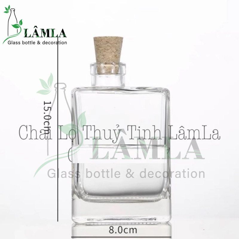 Chai Thuỷ Tinh Vuông Cổ Lệch Nút Gỗ Ép 260ml