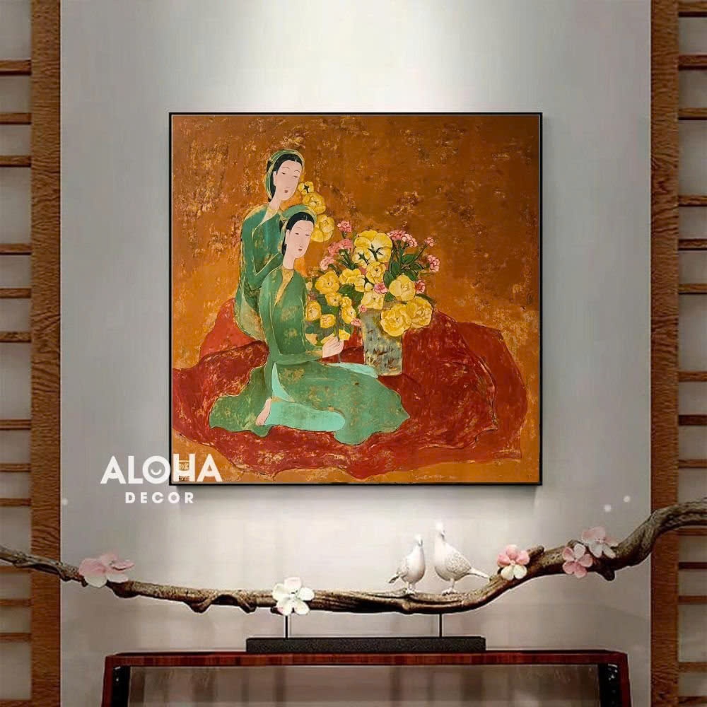 Tranh canvas Tranh treo tường Tranh thiếu nữ áo dài nghệ thuật decor phòng khách,phòng ngủ.Tranh deo