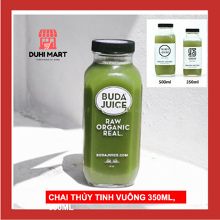 Chai Thuỷ Tinh Vuông Cao Miệng Rộng Nắp Nhựa Chống Han Rỉ 350ml 500ml | Đựng Nước Ép , Detox , Sữa Chua