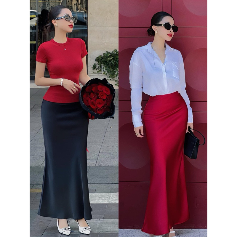 CHÂN VÁY LỤA SATIN 2 LỚP CAO CẤP DÁNG ĐUÔI CÁ NHẸ DÀI 94 CM SIÊU TÔN DÁNG PHONG CÁCH BASIC SANG CHẢNH ĐỦ SIZE NHIỀU MÀU