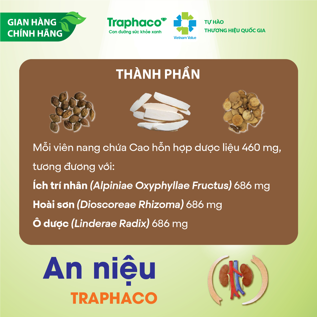An Niệu Traphaco Hỗ Trợ Giảm Tiểu Đêm , Tiểu Nhiều Lần Do Thận Kém Hộp 30 Viên
