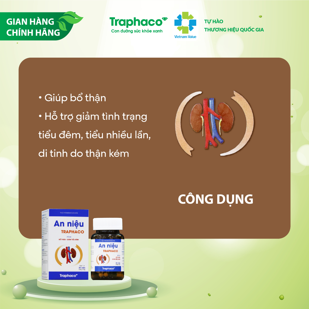 An Niệu Traphaco Hỗ Trợ Giảm Tiểu Đêm , Tiểu Nhiều Lần Do Thận Kém Hộp 30 Viên