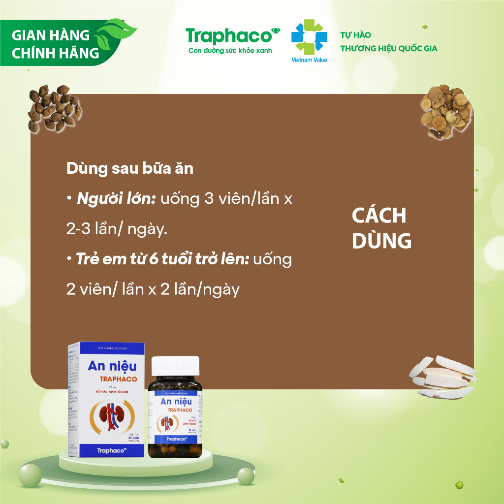 An Niệu Traphaco Hỗ Trợ Giảm Tiểu Đêm , Tiểu Nhiều Lần Do Thận Kém Hộp 30 Viên