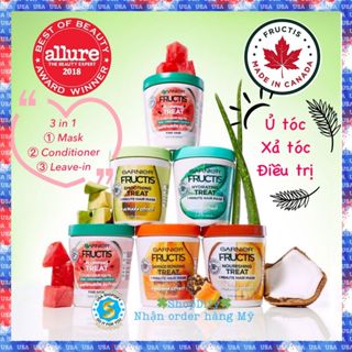 (Mỹ) Kem ủ, xả, dưỡng tóc, phục hồi, Mặt nạ tóc 1 phút Garnier Fructis one minute Hair Mask 400ml Bơ Đu đủ Dưa hấu Dừa