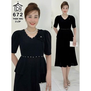 Đầm trung niên dự tiệc sang trọng vải kim tuyến nhũ kim sa đính đá tặng mẹ co giãn tốt bigsize 80kg M672