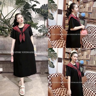 Trùm Đồ Bầu - Đầm Bầu Coton Thuỷ Thủ Phối Khăn Kẻ Đỏ Cho Mẹ Bầu Và Sau Sinh