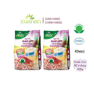  Combo 2 túi Ngũ Cốc Gạo Lứt Huyết Rồng 400G  ít đường   Tặng kèm 2 túi Yến Mạch 150g  