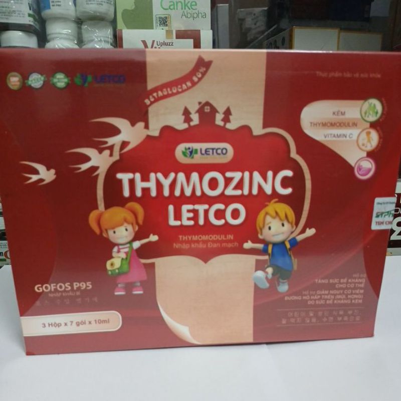 THYMOZINC LETCO hỗ trợ nâng cao sức đề kháng cho trẻ em, đóng gói 21 gói tiện lợi.