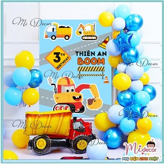 Set bóng xe trang trí sinh nhật kèm backdrop (TẶNG BƠM VÀ KEO)