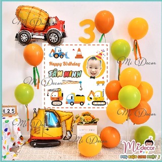 Set bóng xe trang trí sinh nhật kèm backdrop (TẶNG BƠM VÀ KEO)