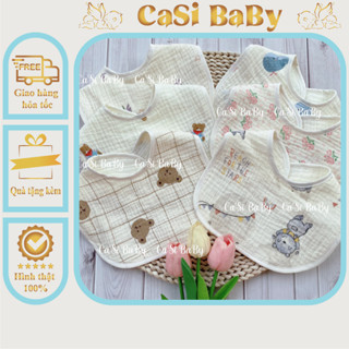 Yếm chữ U xô muslin in hình mới cao cấp cho bé trai bé gái cao cấp có nút bấm CaSi BaBy