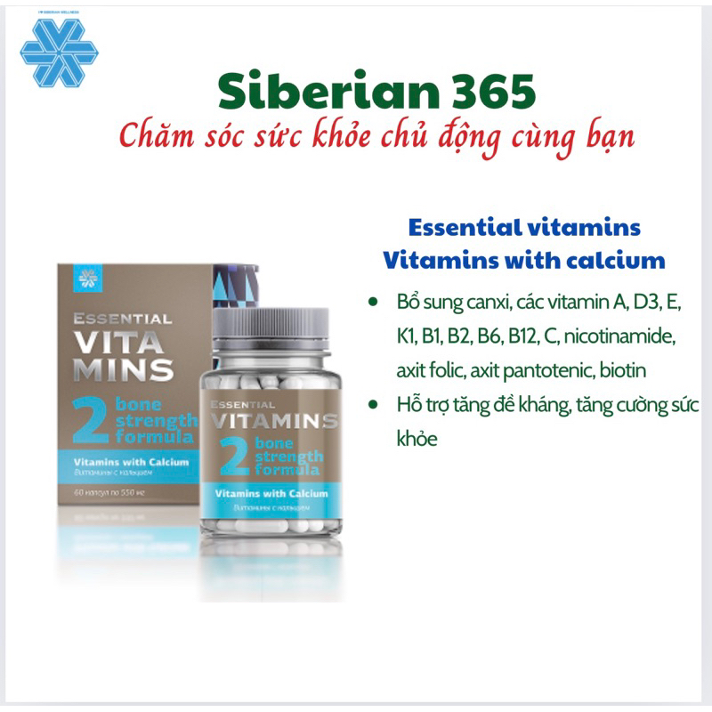 [Vitamin 2 hỗ trợ xương] Thực phẩm bảo vệ sức khỏe Essential Vitamins 2 Vitamins with Calcium – 60 v