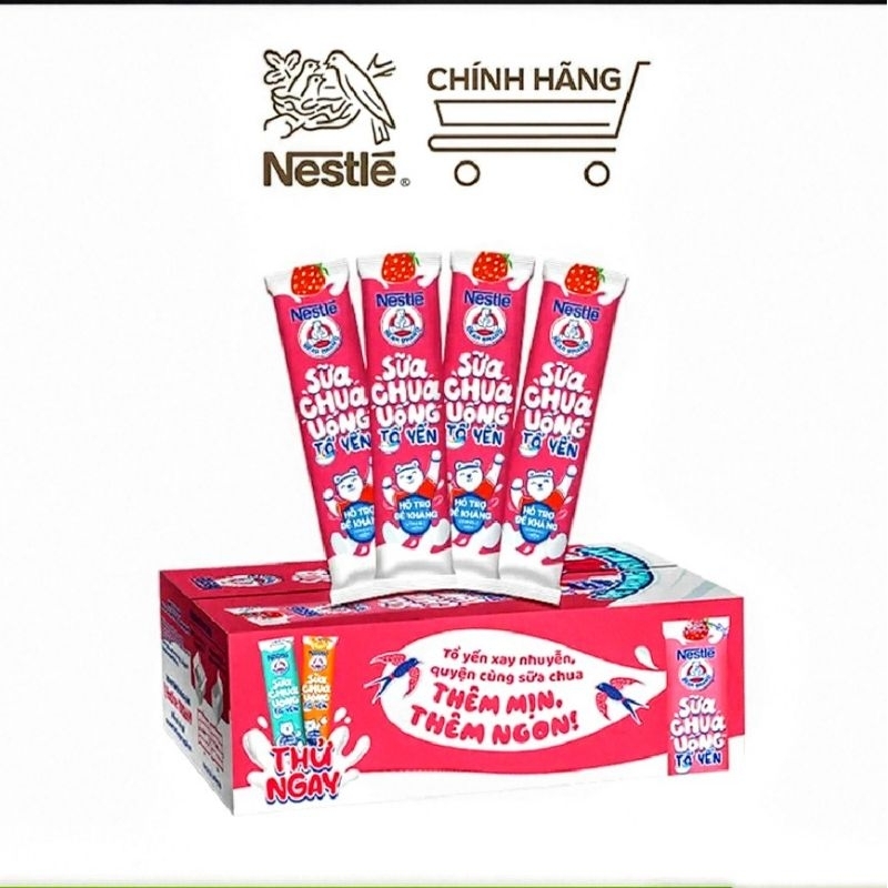 Sữa Chua Tổ Yến Yogu NESTLE® Gấu Hương Dâu Cao Cấp (28gói x 75ml) DATE MỚI