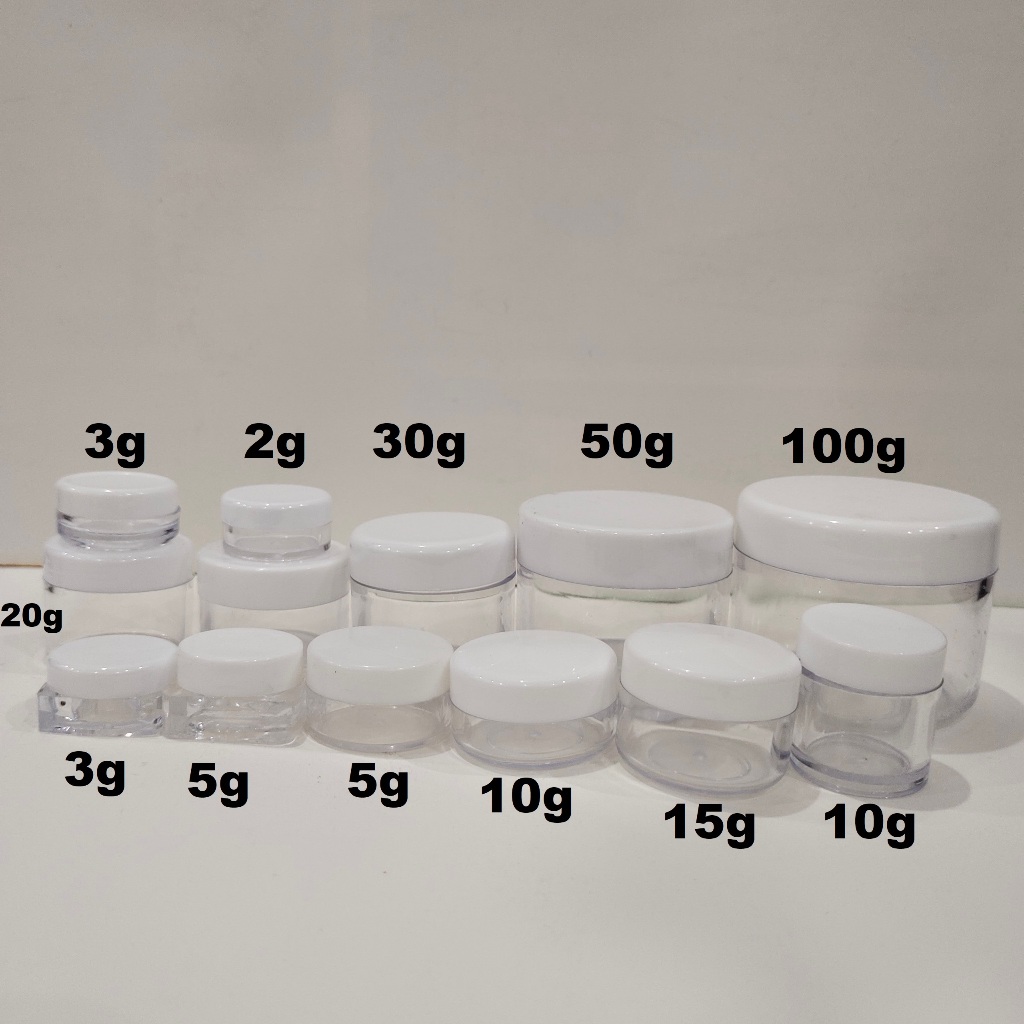 COMBO 10 HỦ NHỰA TRONG SUỐT , NẮP TRẮNG, NẮP ĐEN - Hủ nhỏ 2gr/ 3gr/ 5gr/ 10gr/ 20gr/ 30gr/ 50gr/ 100g đựng mỹ phẩm kem.