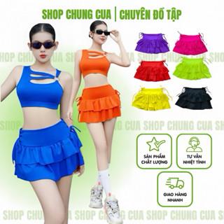 VÁY THUN TẦNG KHUYÊN RÚT DÂY 2 BÊN HÔNG dành cho nữ tập aerobic, zumba, shuffle dance, sports nhiều màu lựa chọn