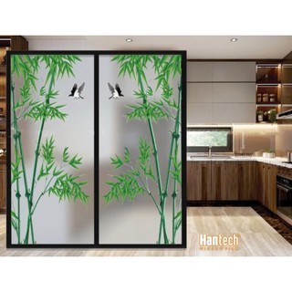   NHIỀU MẪU  Tranh dán mờ kính Hantech họa tiết cây trúc decal dán kính mờ cây trúc xanh trắng 