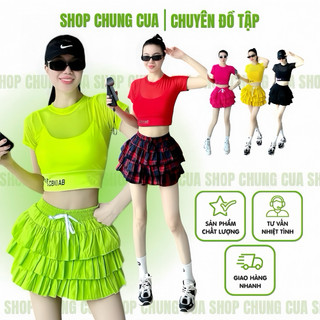 Áo croptop pha lưới, váy tầng kaki, đồ tập zumba, shuffle dance, dân vũ nhiều màu lựa chọn