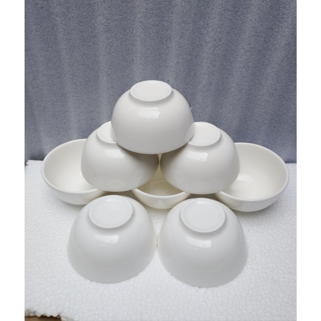 combo 10 chén sứ, 5 chén cơm sứ trắng 11cm, chén chấm trắng 8.5cm