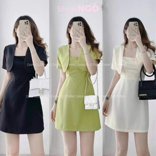 Đầm váy nữ mặc đi chơi chất umi co giãn hai dây dáng chữ A kèm khoác ngắn 3 màu basic nhẹ nhàng