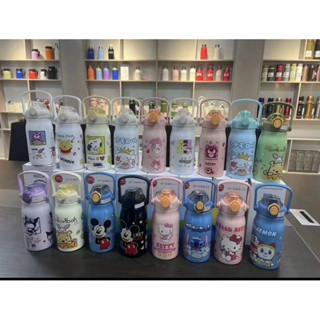 Bình Giữ Nhiệt Hình Thú Hoạt Hình Inox 316 1000ml Có Quai Xách Nắp Bật Tiện Lợi