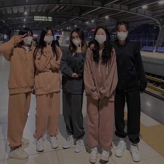 Xả kho - Set áo hoodie trơn có mũ kéo khoá nỉ bo gấu form oversize hàng Quảng Châu, bộ nỉ nữ lót bông có mũ