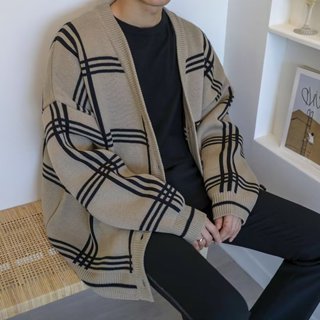 Áo khoác cardigan unisex  phù hợp cho cả nam và nữ chất len dệt kim hoạ tiết kẻ đơn dản dễ phối đồ phù hợp mặc làm áo kh