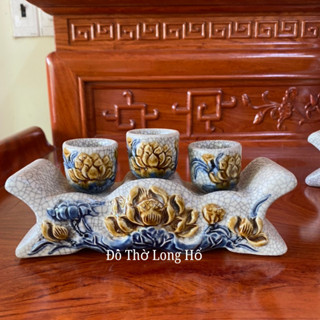  Chum Nước Thờ Cúng - Rượu Kỷ nước Thờ Cúng - rượu Hoa Sen - Rồng men rạn đắp nổi - chuẩn Bát Tràng 