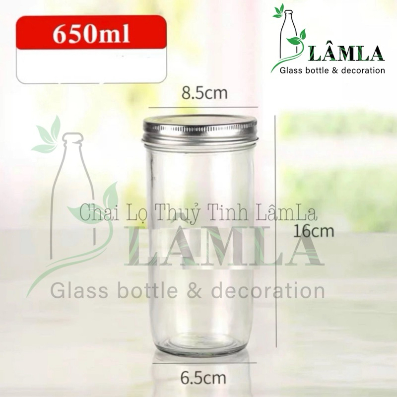 Cốc Ly Thuỷ Tinh Trà Sữa Mứt JD Nắp Nhôm 650ml 730ml, Ống Hút Thẳng Innox 304, Cọ Rửa Ống Hút Inox