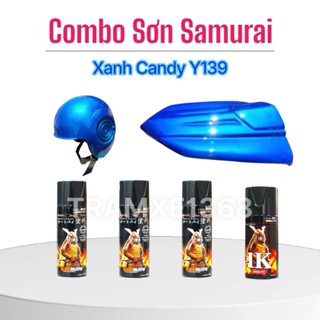 Combo Sơn Samurai Màu Xanh Candy Y139 gồm 4 chai (Uch210-PS124-Y139-K1k) Sơn Xe Máy Ô Tô Nhà Cửa