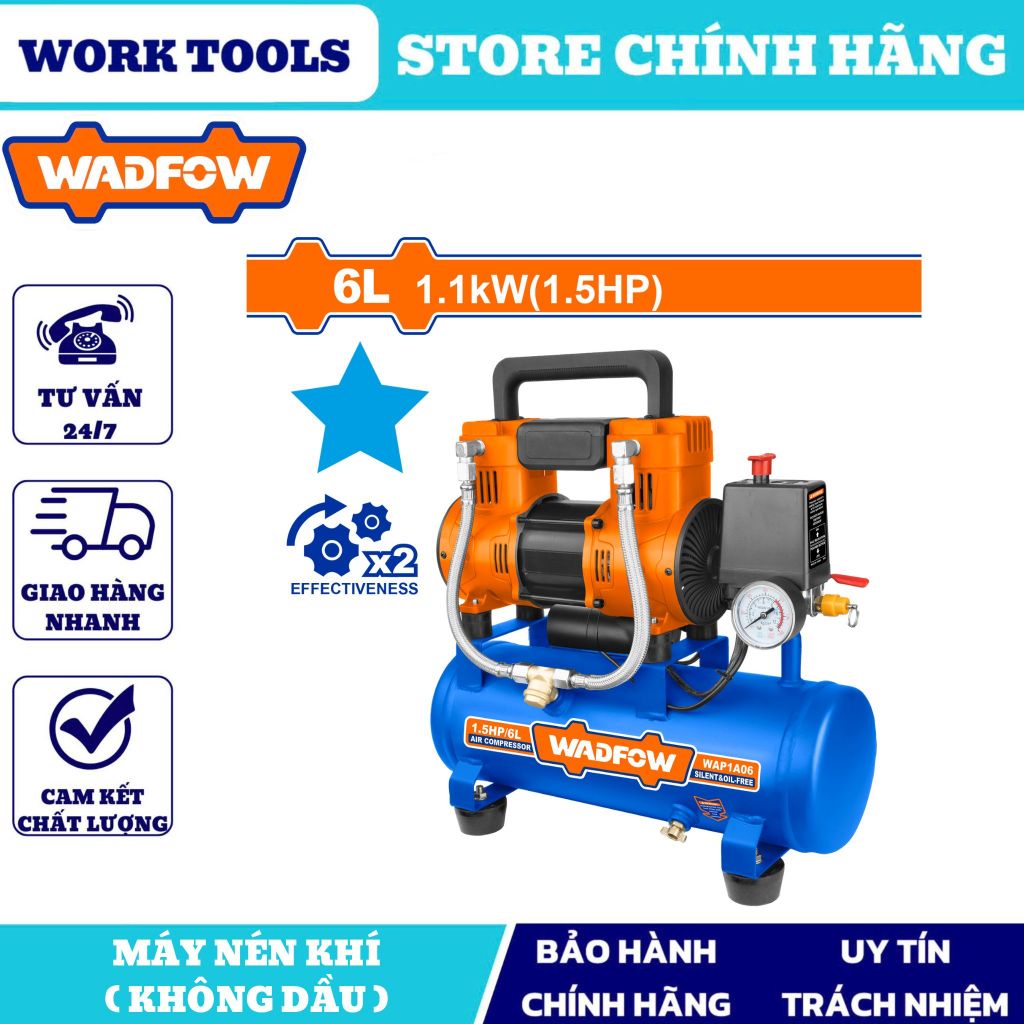 WADFOW Máy nén khí (không dầu) 6Lít 1.5HP WAP1A06