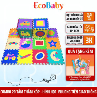  Combo 20 Tấm Thảm Xốp Lót Sàn Thảm Chơi Cho Bé Xếp Hình - 30x30cm - Giao Thông Và Hình Học- EcoBaby 