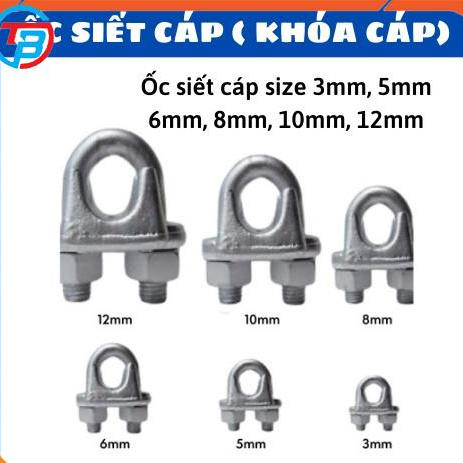 (Combo 5c)Ốc siết cáp - khóa cáp - cóc kẹp cáp - size 3mm, 5mm, 6mm, 8mm, 10mm, 12mm - Cáp Thép Thái Bình