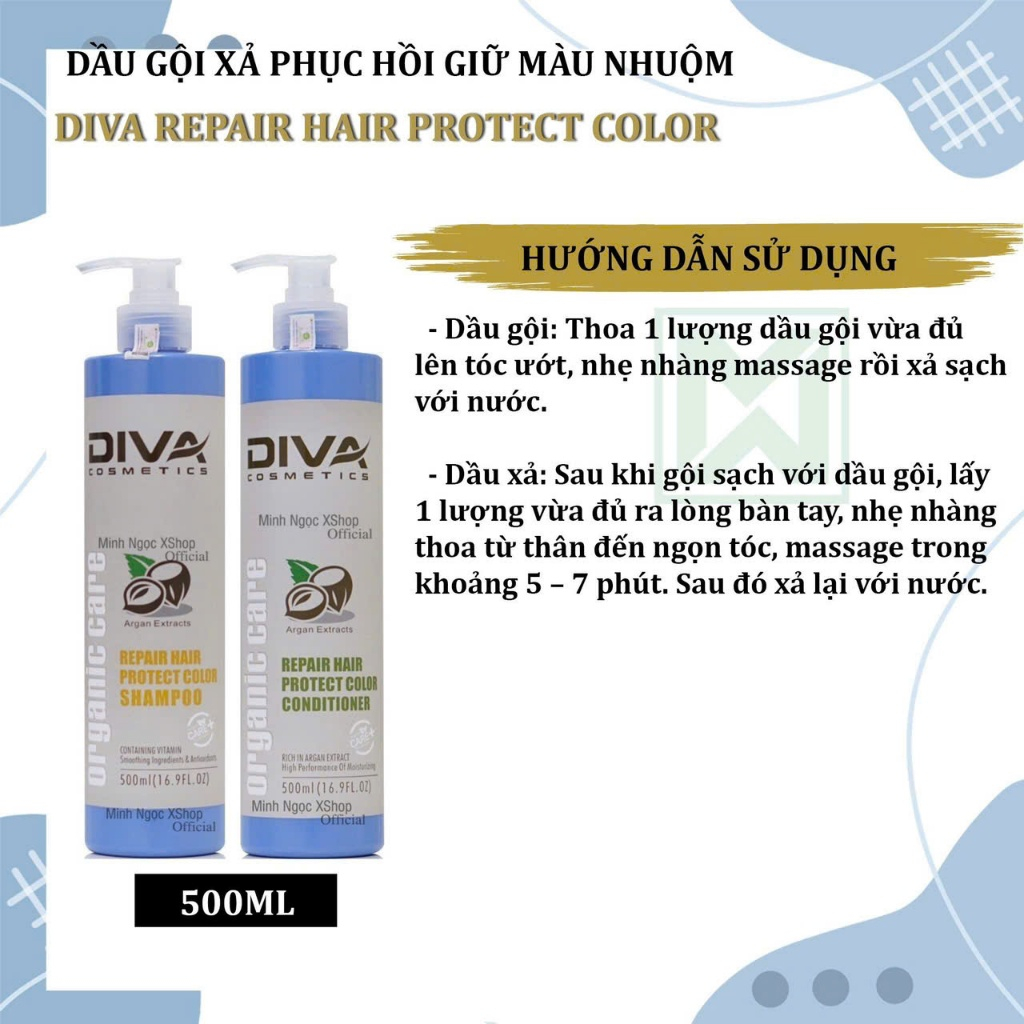 CẶP GỘI XẢ DIVA COLLAGEN 750ML PHỤC HỒI TÓC HƯ TỔN GIỮ MÀU NHUỘM