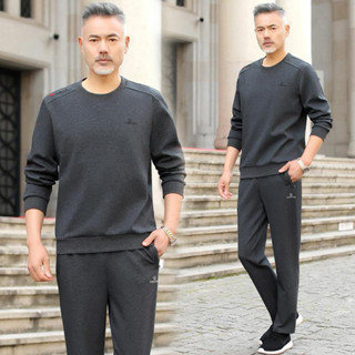 Bộ quần áo nỉ thể thao nam trung niên cổ tròn Ảnh thật