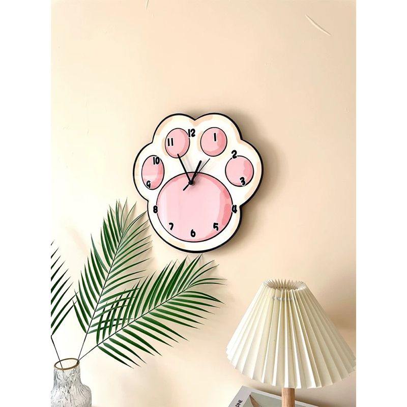 [DN] Đồng hồ treo tường tráng gương pha lê họa tiết mèo Paw độc đáo, đồng hồ treo tường, phòng khách