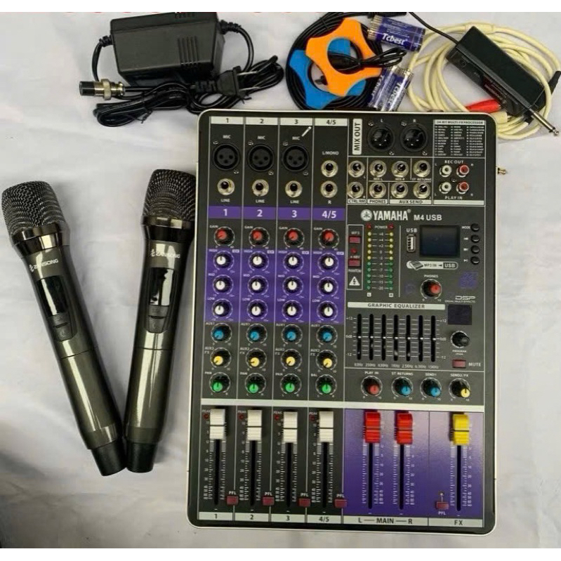 Bộ Mic Hát Karaoke Gia Đình Cực Hay MIXER M4 Plus 2025 & Mic Đôi ZANSONG V28 mic không dây kèm dây k