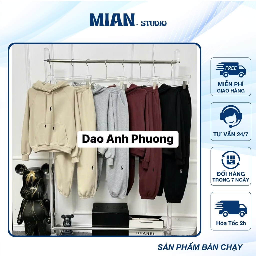 (Hàng dày )Bộ nỉ nữ có mũ chất vải nỉ bông cao cấp, Set đồ nữ trơn áo hoodie và quần trẻ trung MIAN