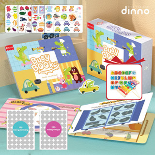  Sách bóc dán Montessori Busy Book Dinno 30 trang học liệu bóc dán song ngữ 14 chủ đề đồ chơi Montessori 118 miếng dán 