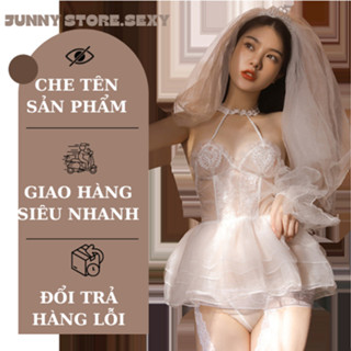  Váy Ngủ Cosplay Cô Dâu Gợi Cảm Đầm Ren Cô Dâu Xuyên Thấu Bộ Ngủ Kèm Vương Miện Sexy 
