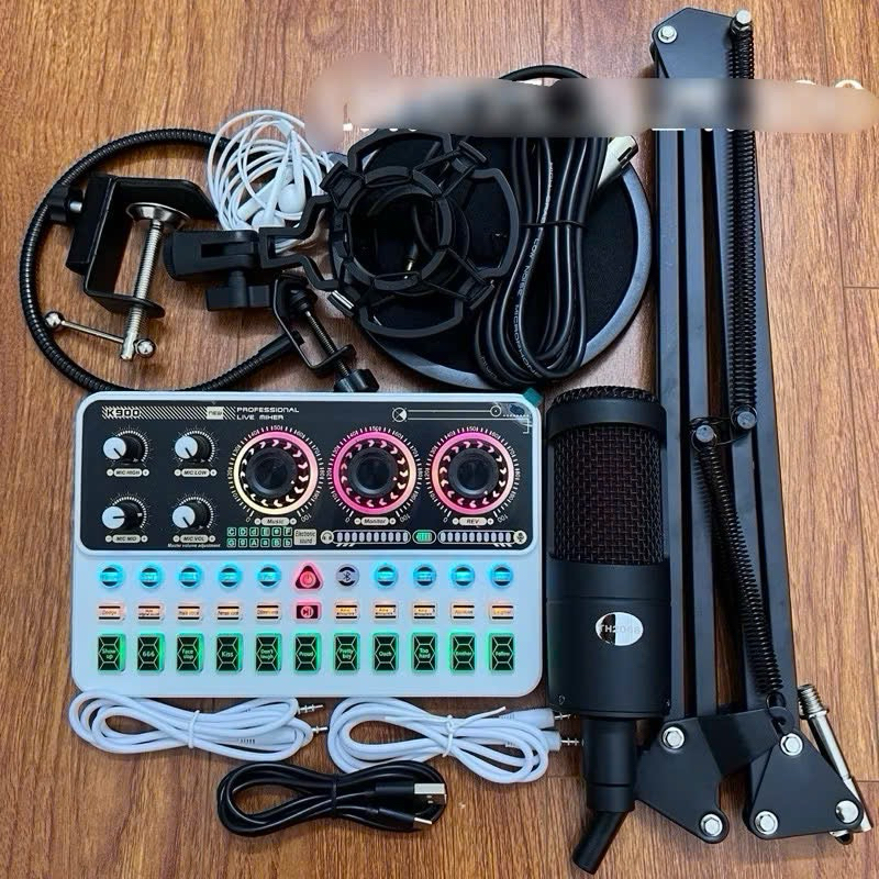 Bộ mic TH2068 Sound Card K900 Thu Âm Livestream Mới Nhất 2024 Kèm Đầy Đủ Phụ kiện tặng kèm tai nhét