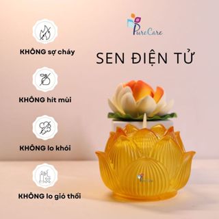 Đèn nến điện tử Hoa sen pha lê thủy tinh Đèn Led lung linh trang trí, thờ cúng, sử dụng pin AA