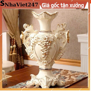 Lọ Hoa Gốm Trắng Viền Vàng Nhập Khẩu-Bình Cắm Bông-Phong Cách Châu Âu 3D Nổi Sang Chảnh Độc Đáo