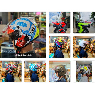 Mũ bảo hiểm 3/4 KLT 2 kính nhiều màu hàng chính hãng bảo hành 12 tháng,TẶNG KHĂN NINJA VÀ BỘ TEM KYT