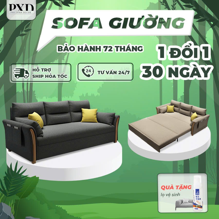 [TẶNG GỐI ] Sofa giường thông minh gấp gọn, khung thép, Sofa Bed nệm cao su bảo hành 72 tháng
